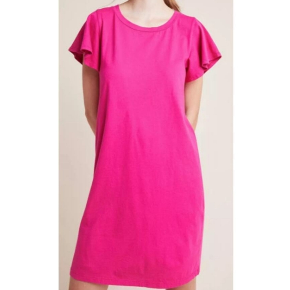 Anthropologie Pink Flutter Cap Sleeve Loose Fit Dress By t. la